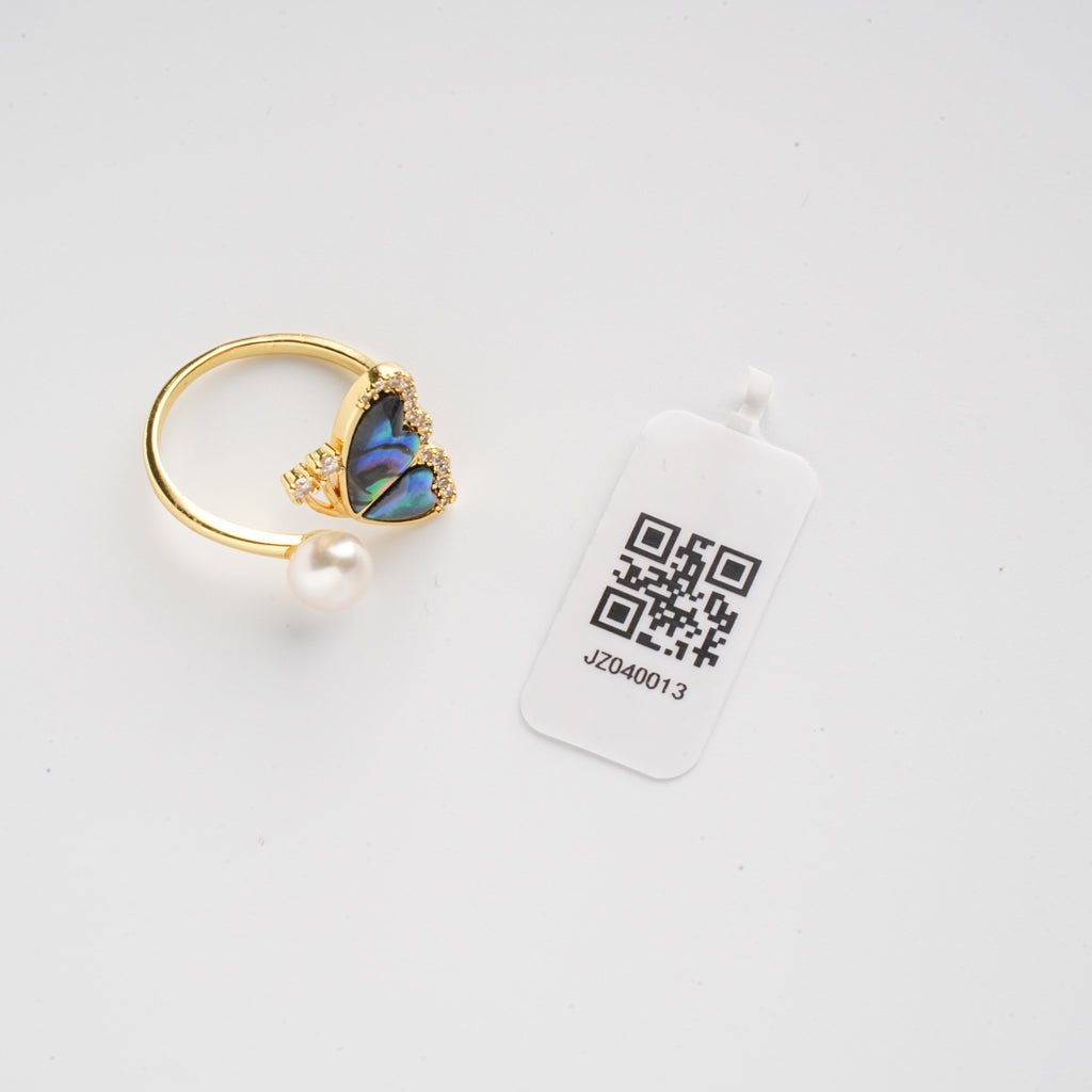 Green Butterfly Pearl Ring