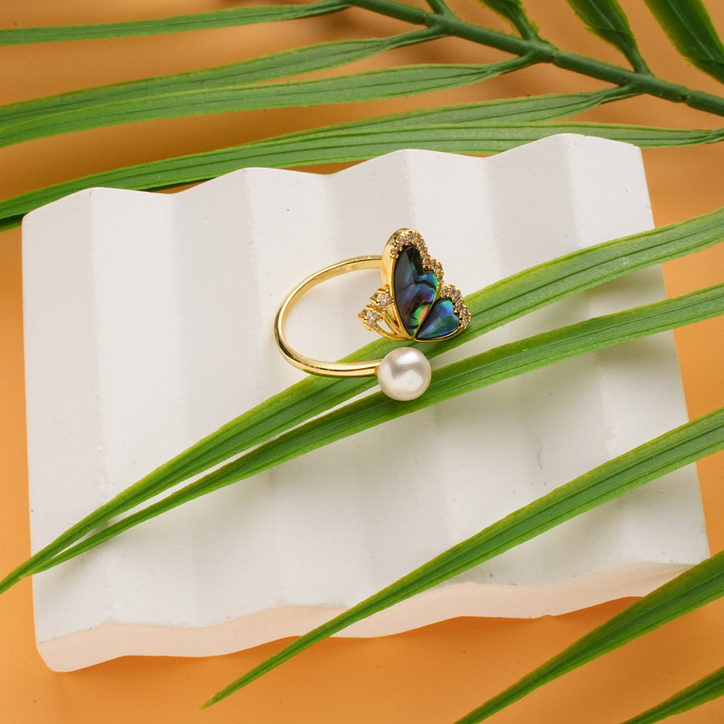 Green Butterfly Pearl Ring
