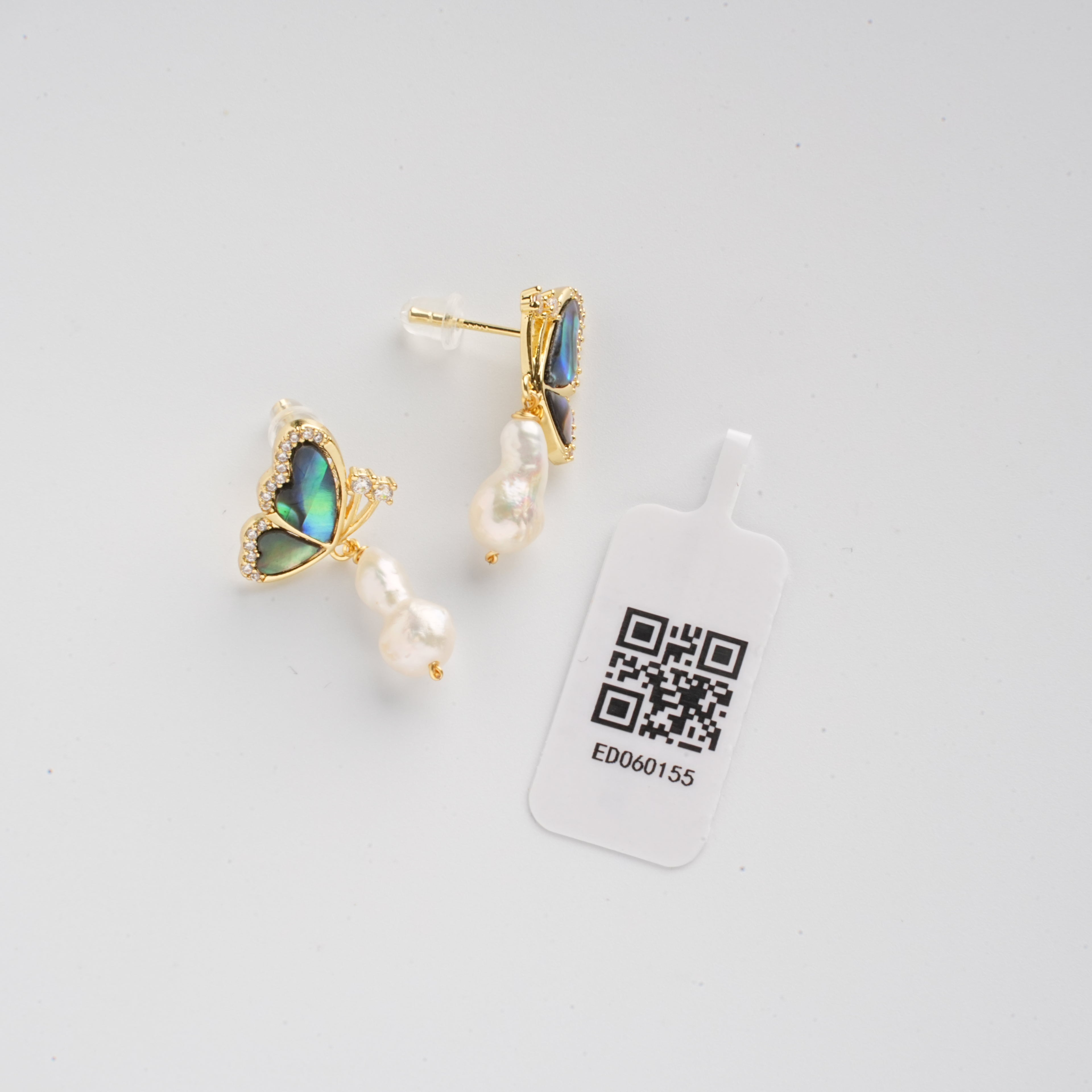 Baroque Pearl Zircon Butterfly Earrings