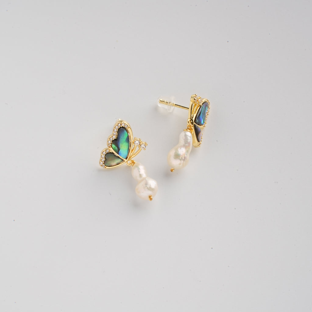 Baroque Pearl Zircon Butterfly Earrings