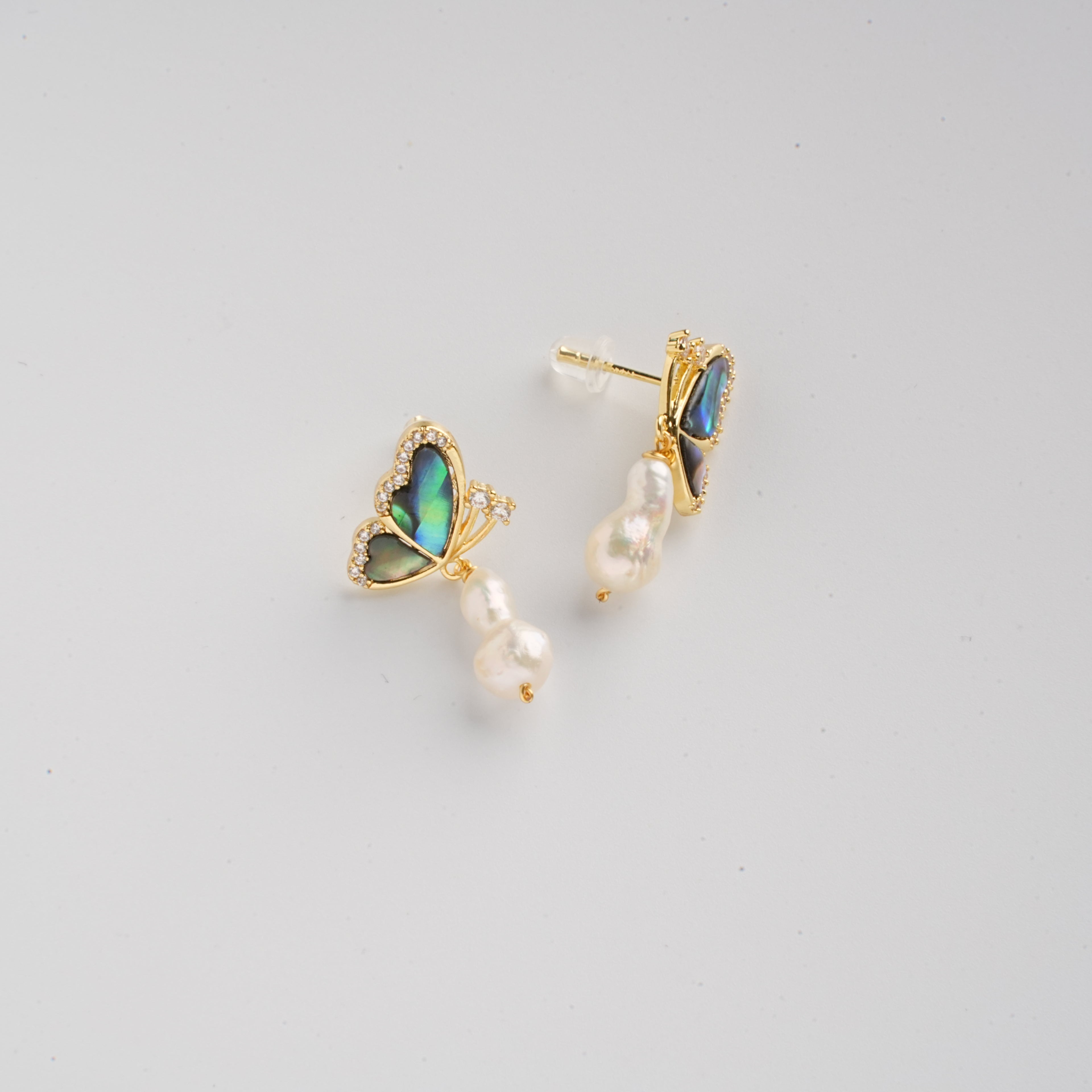 Baroque Pearl Zircon Butterfly Earrings