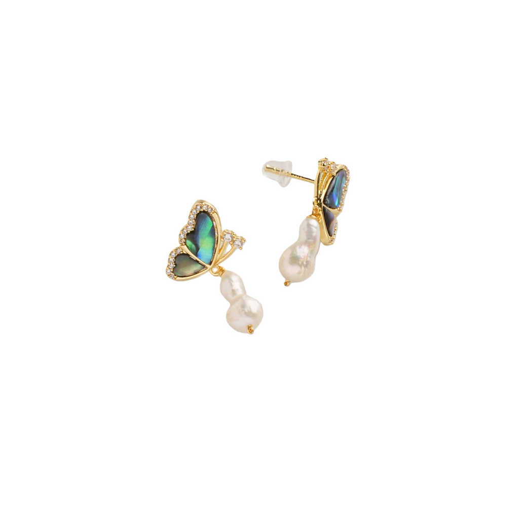 Baroque Pearl Zircon Butterfly Earrings