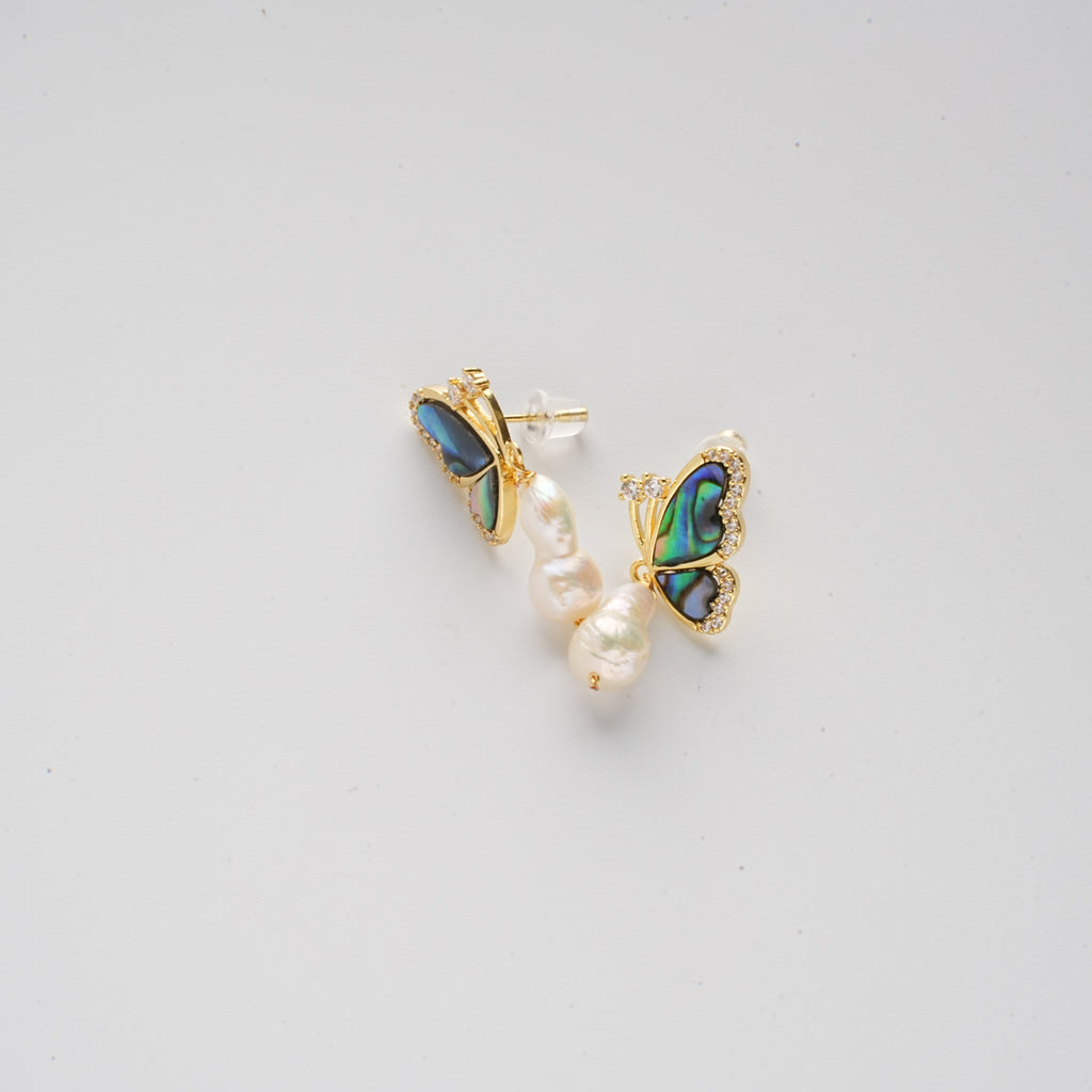 Baroque Pearl Zircon Butterfly Earrings