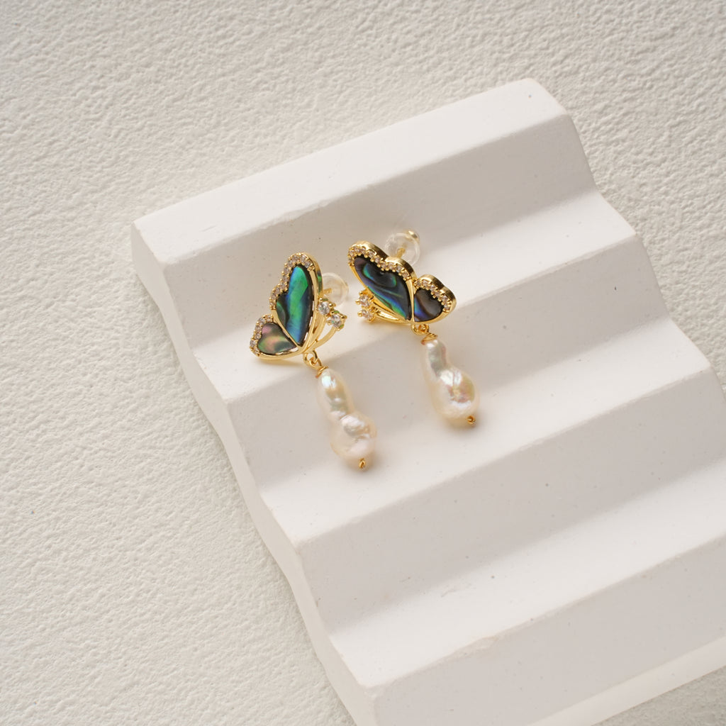 Baroque Pearl Zircon Butterfly Earrings