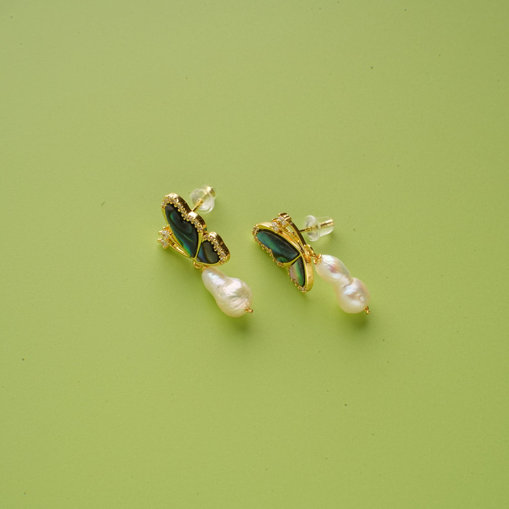 Baroque Pearl Zircon Butterfly Earrings