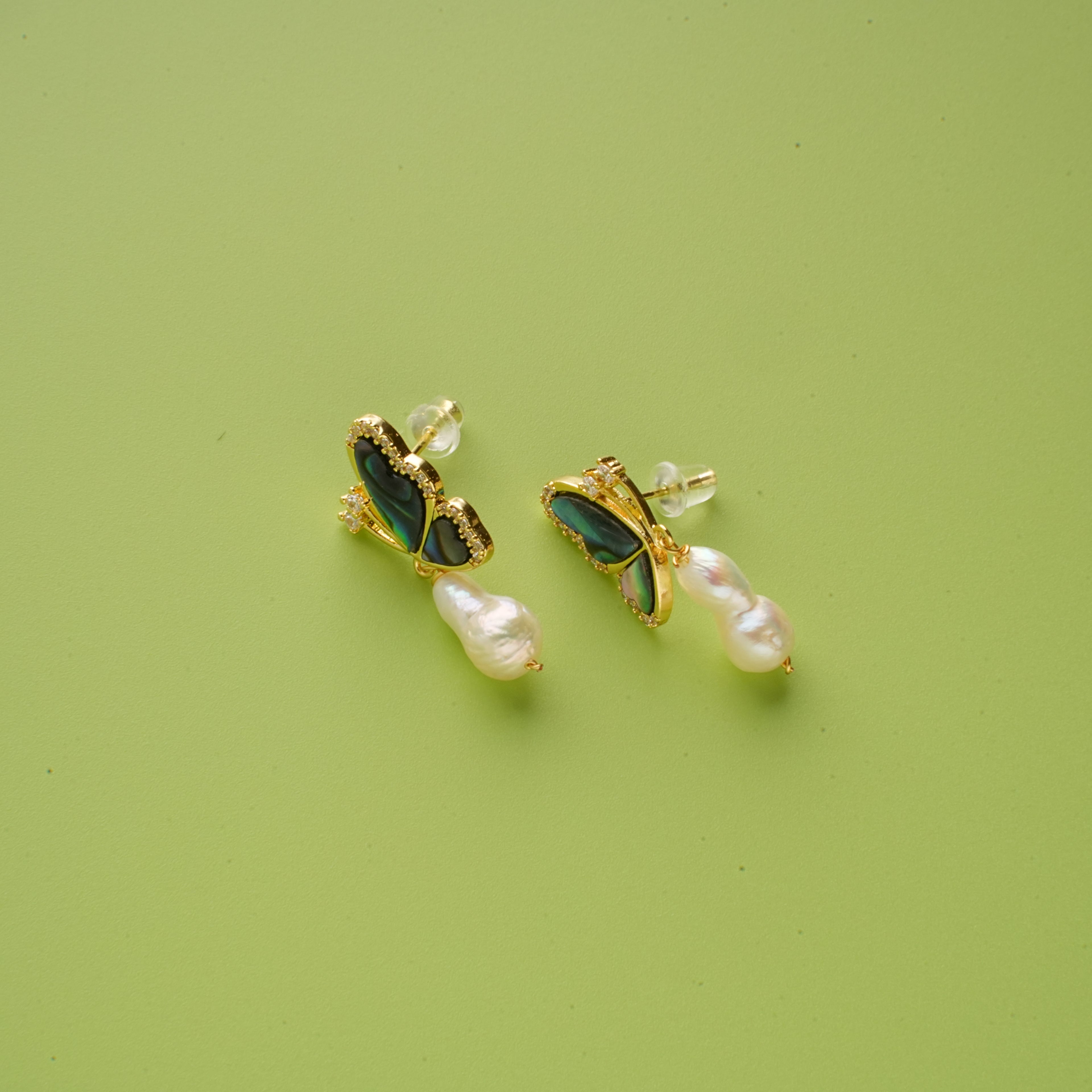 Baroque Pearl Zircon Butterfly Earrings