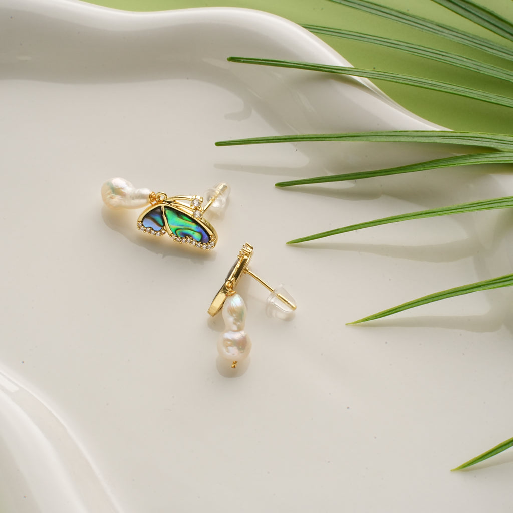 Baroque Pearl Zircon Butterfly Earrings