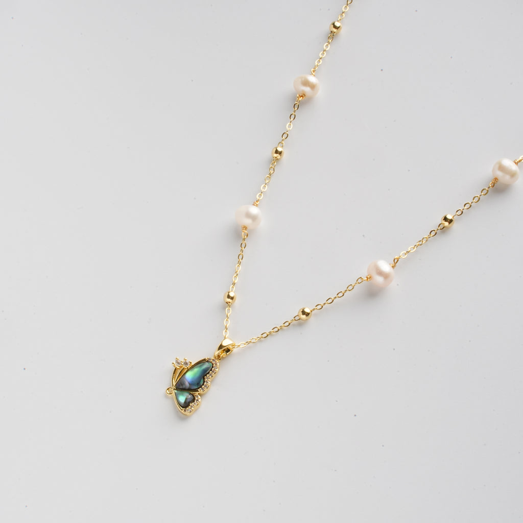 Butterfly Pearl Dangle Necklace