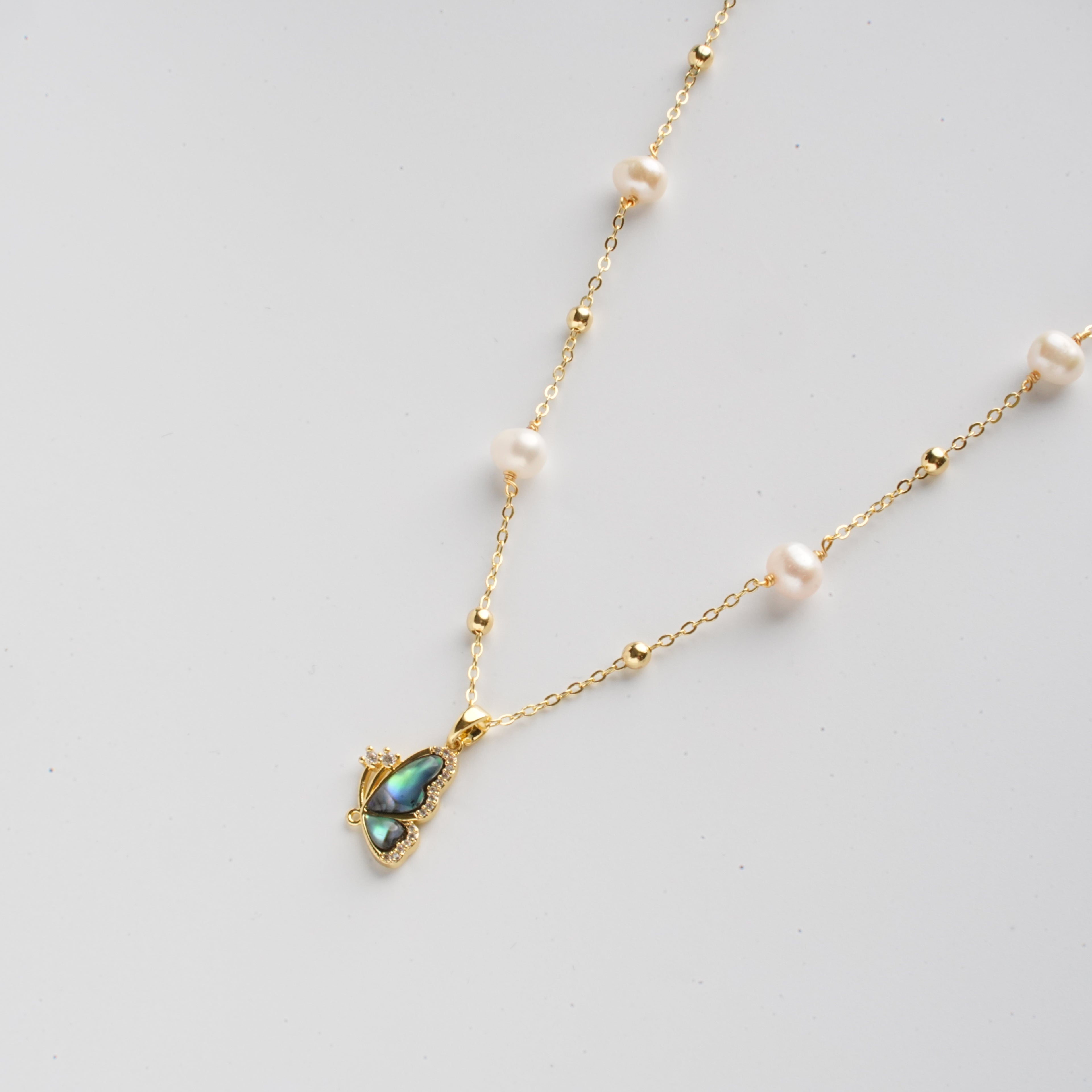 Butterfly Pearl Dangle Necklace