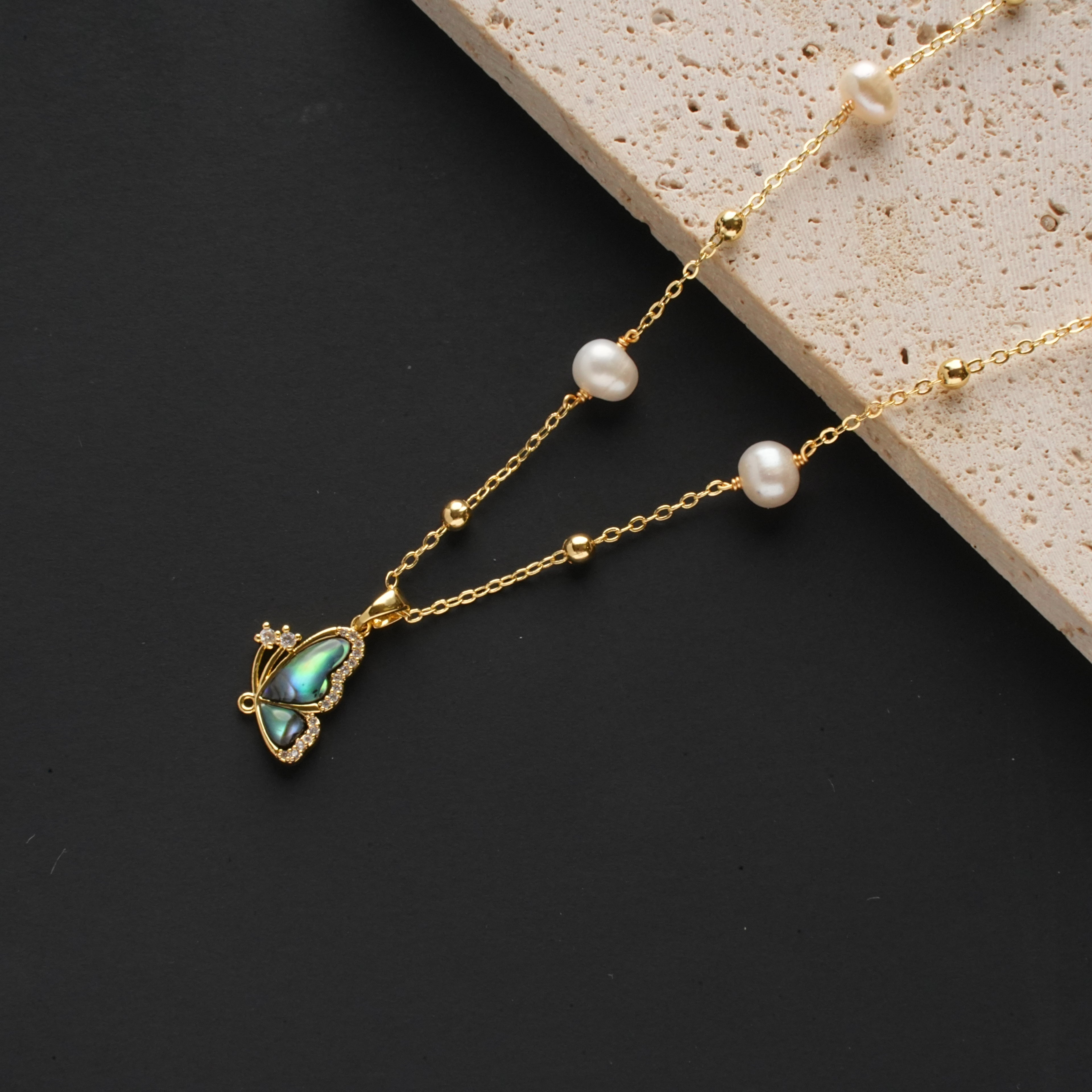Butterfly Pearl Dangle Necklace