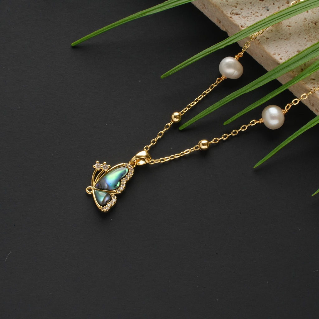 Butterfly Pearl Dangle Necklace