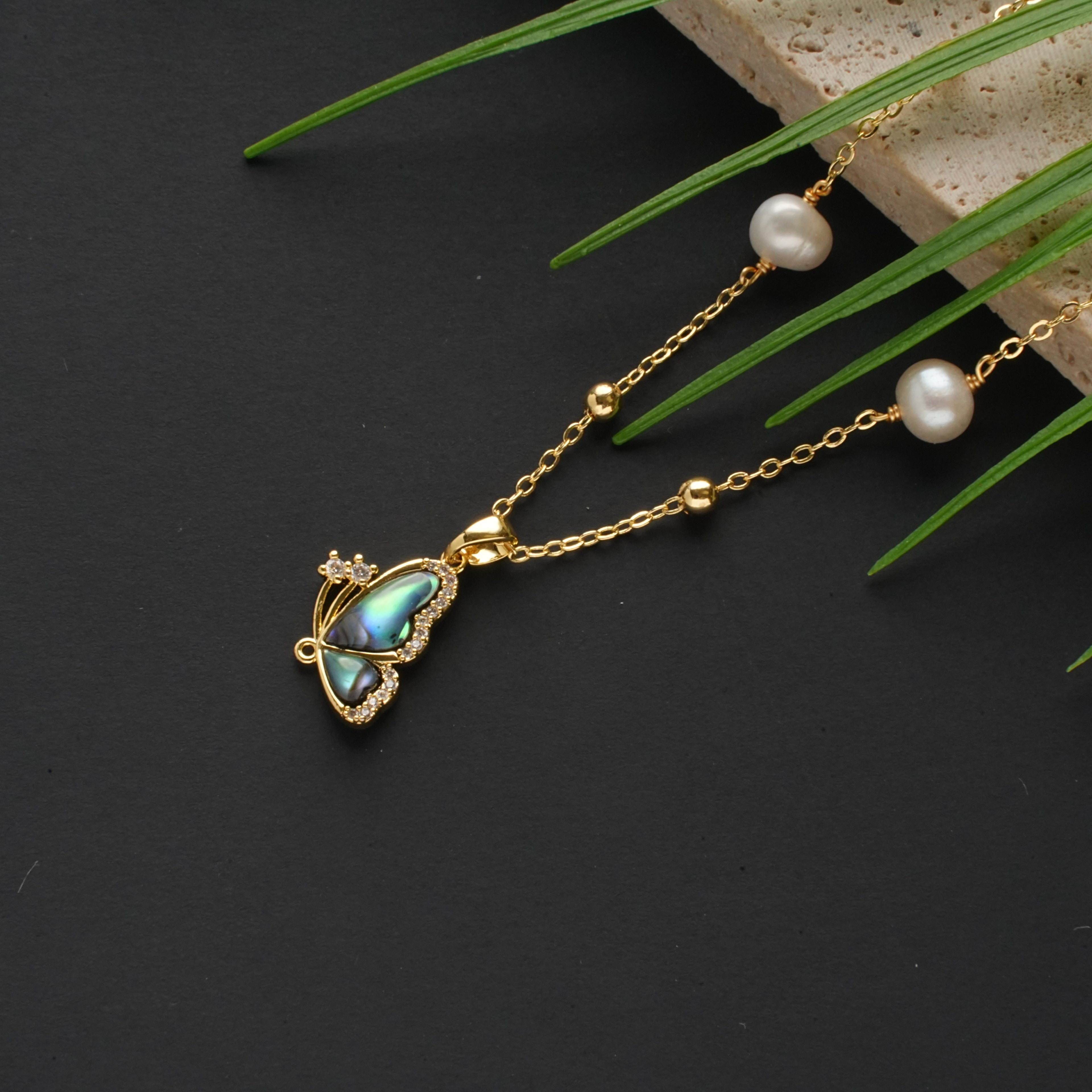 Butterfly Pearl Dangle Necklace