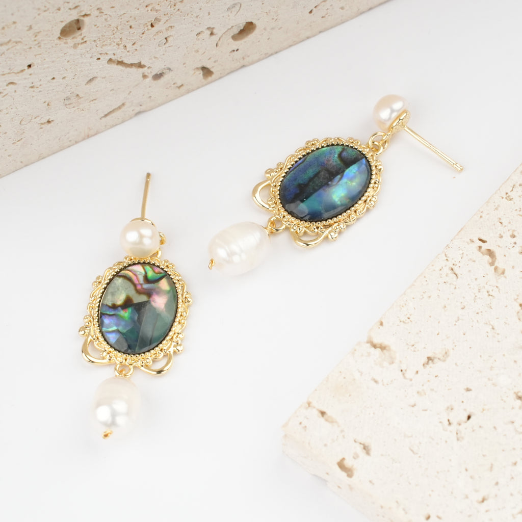 Abalone Glow Freshwater Pearl Earrings