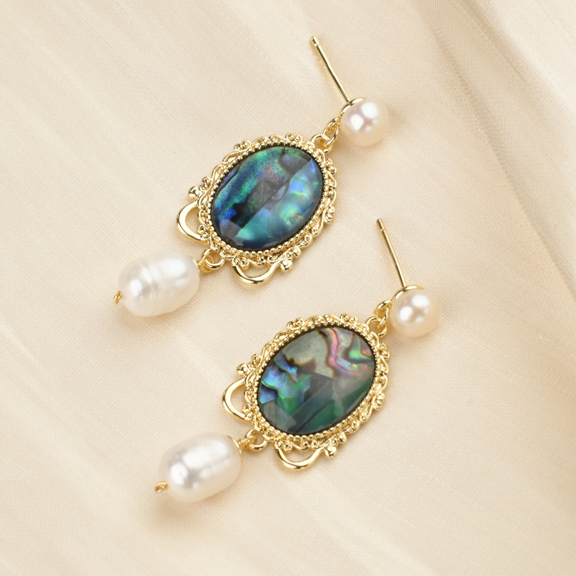 Abalone Glow Freshwater Pearl Earrings