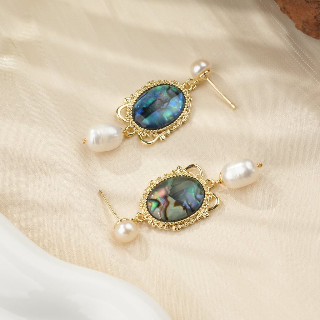 Abalone Glow Freshwater Pearl Earrings