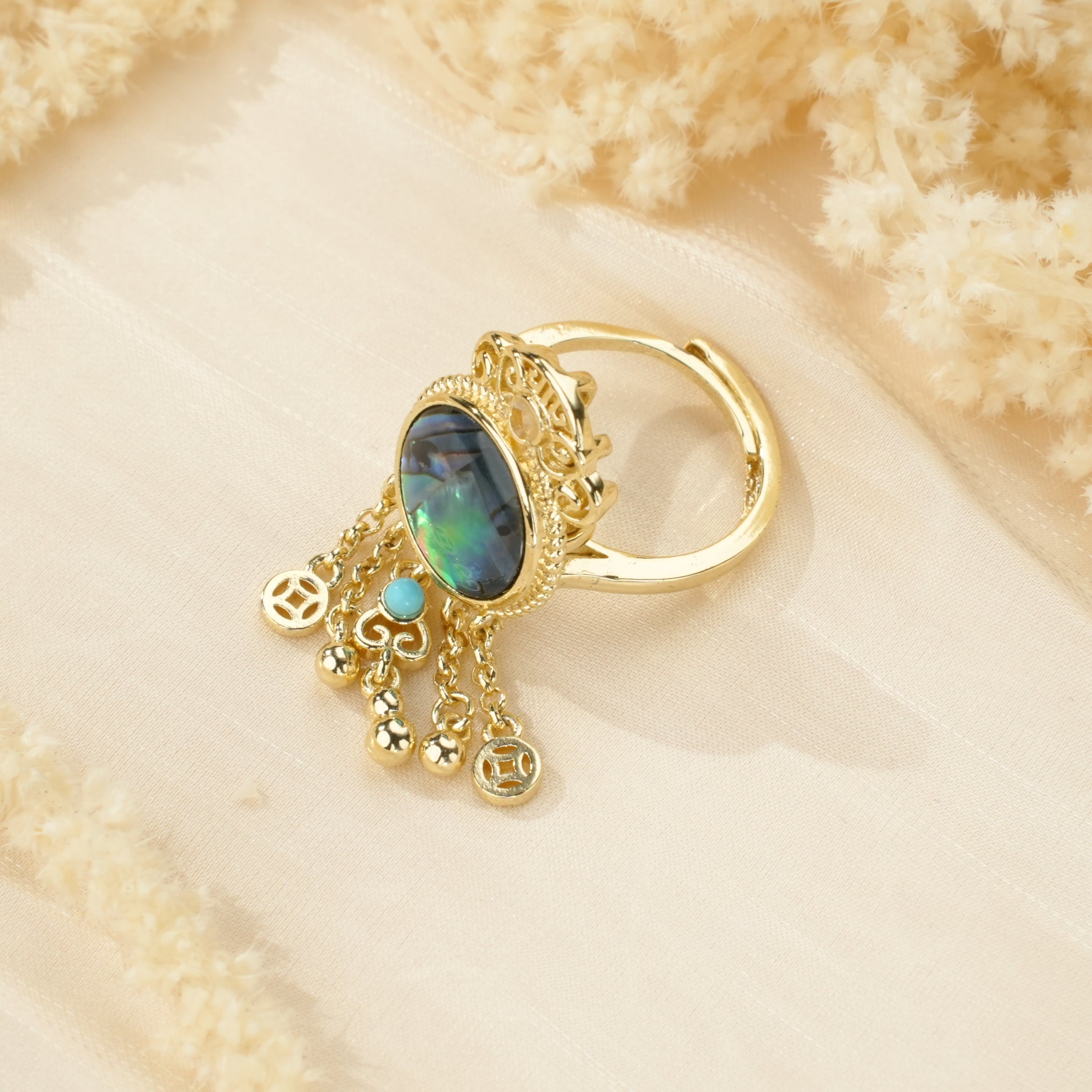 Elegant Vintage Abalone Tassel Coin Earrings