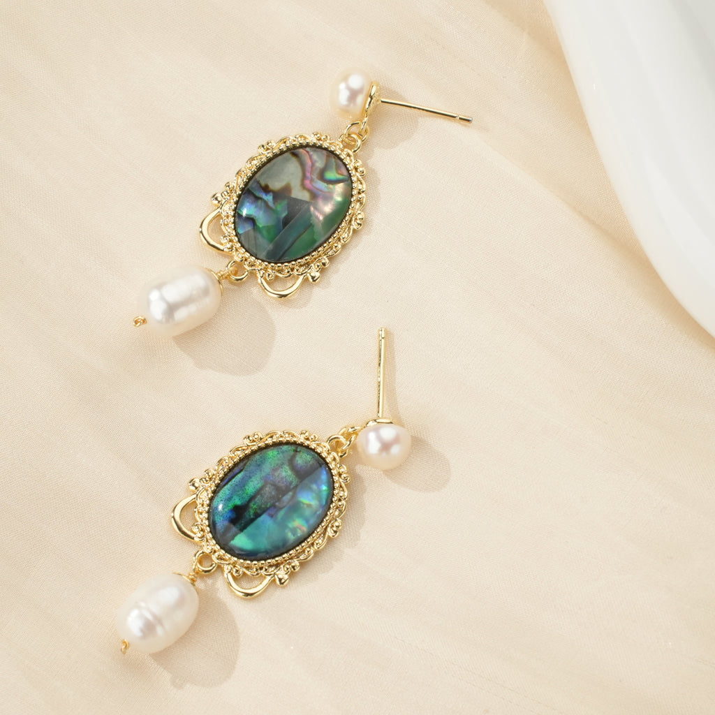 Abalone Glow Freshwater Pearl Earrings