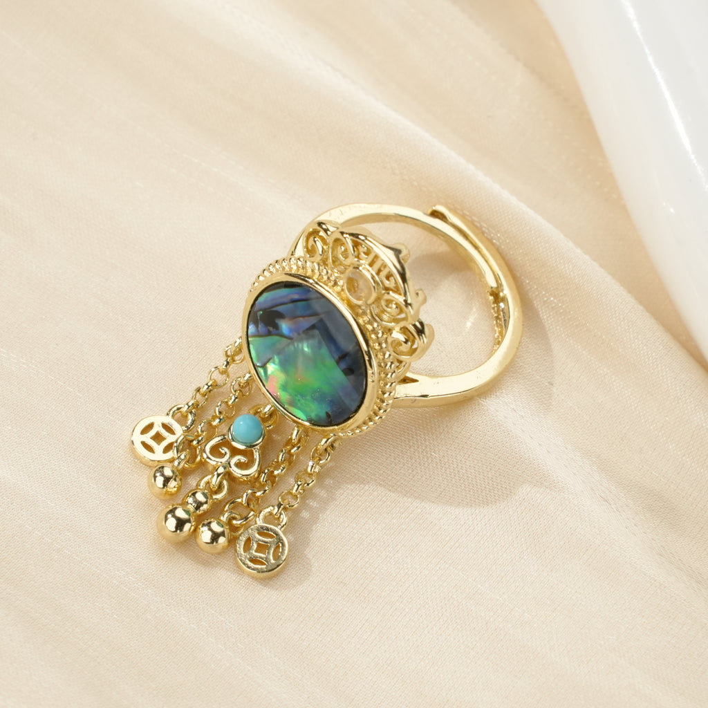 Elegant Vintage Abalone Tassel Coin Earrings