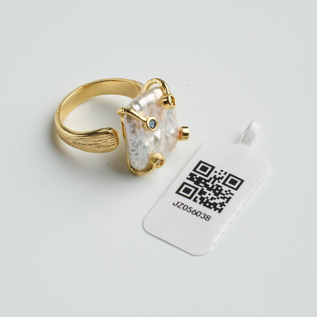 Natural Freshwater Baroque Square Pearl Ring
