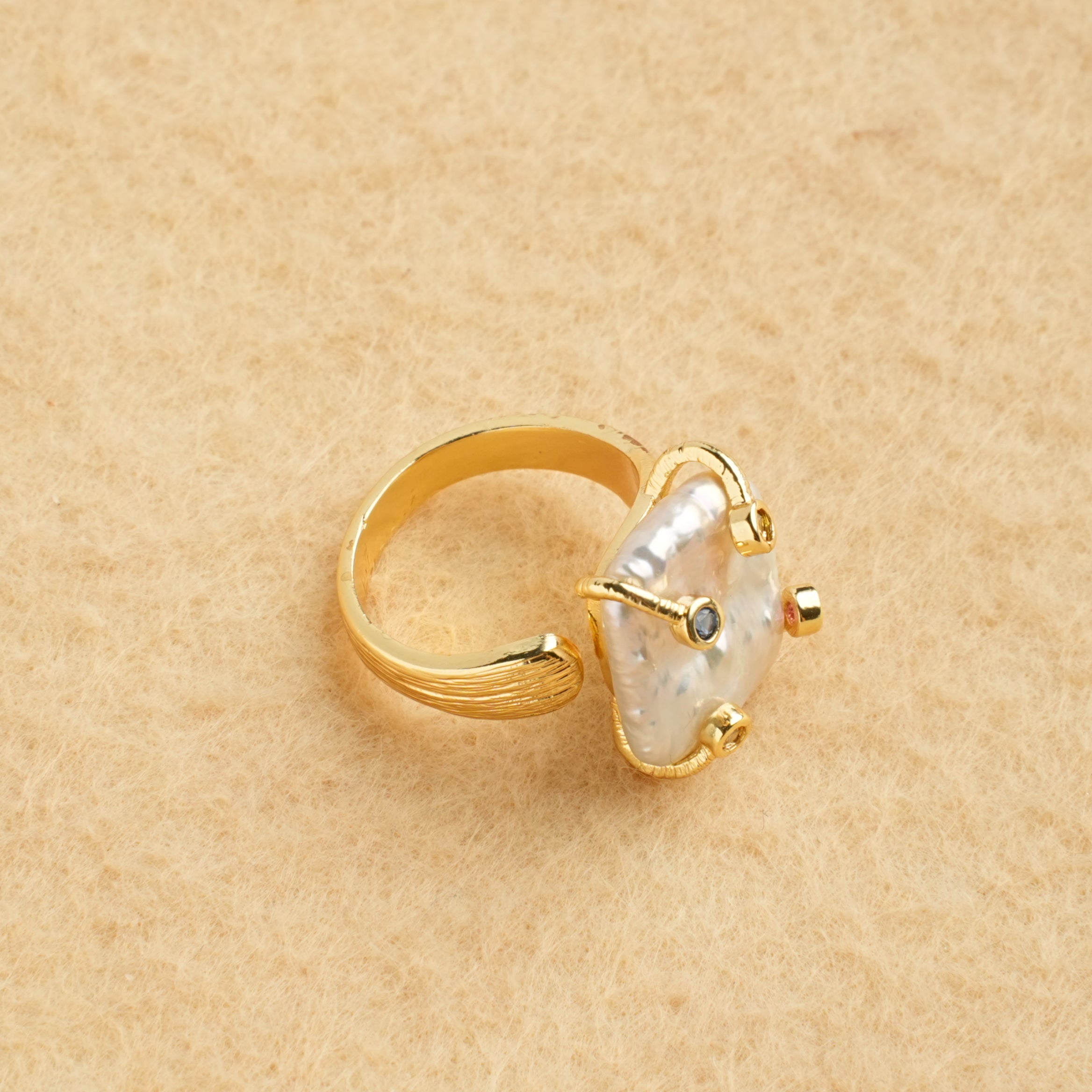 Natural Freshwater Baroque Square Pearl Ring