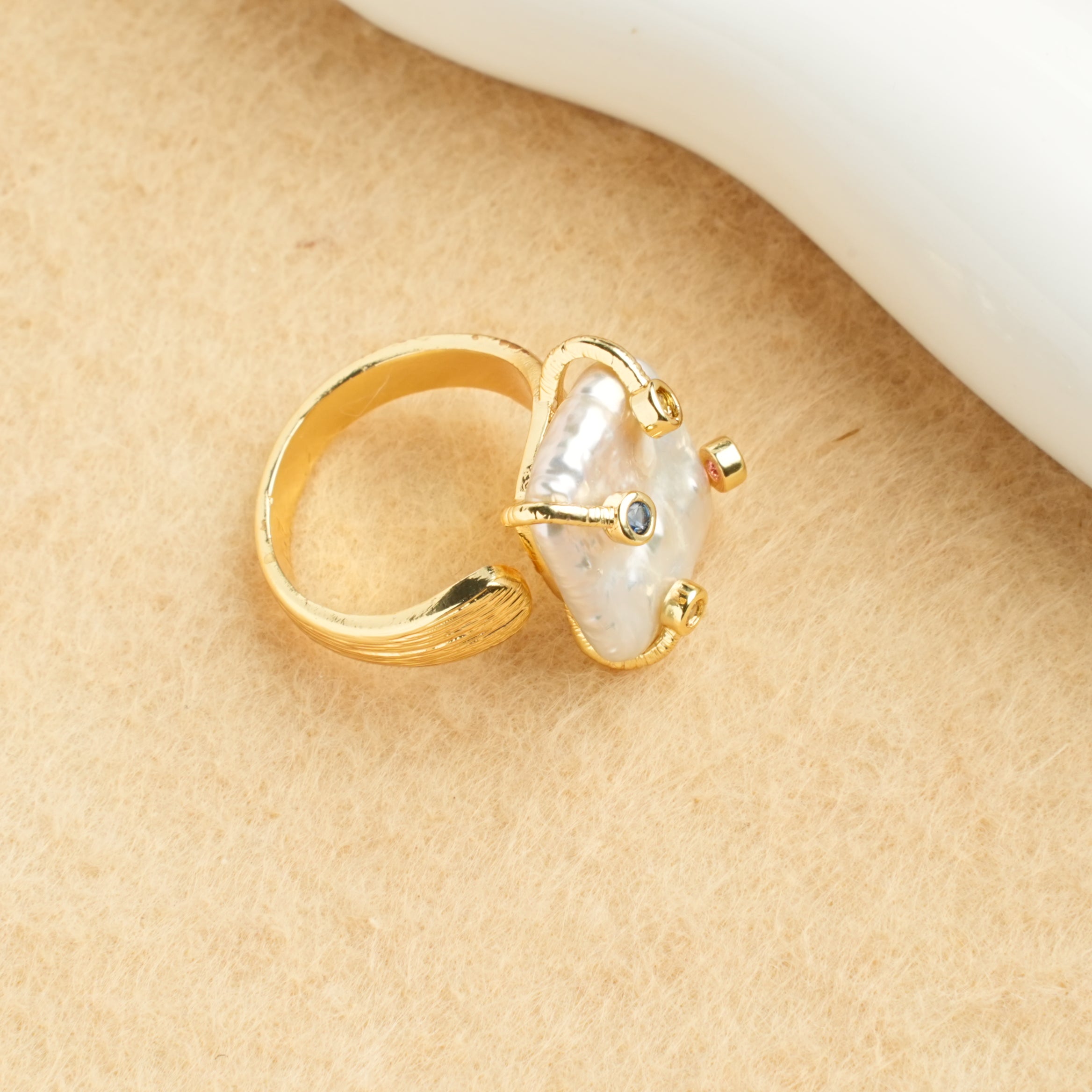 Natural Freshwater Baroque Square Pearl Ring