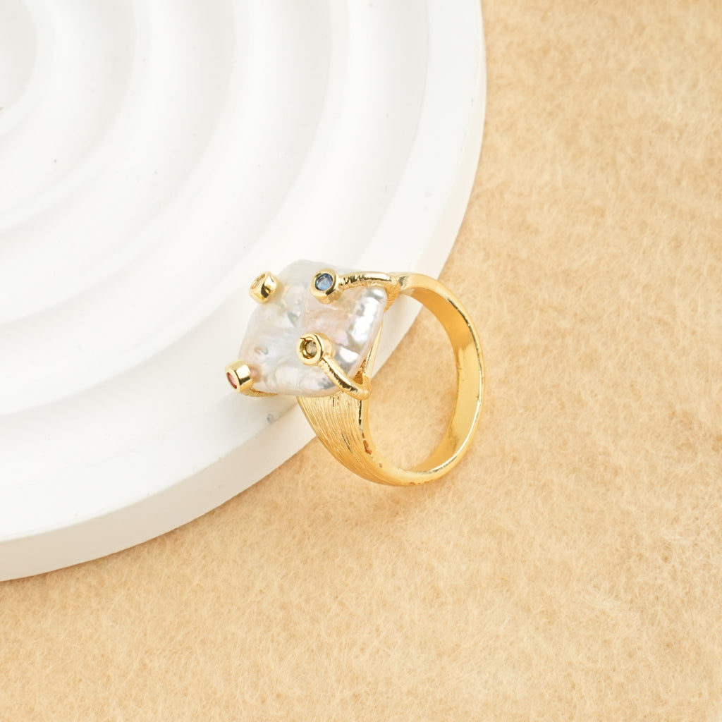 Natural Freshwater Baroque Square Pearl Ring