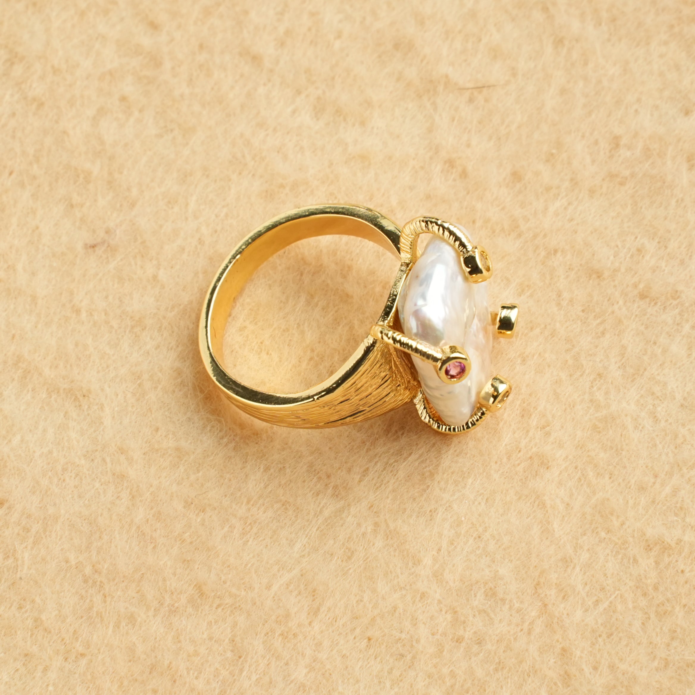 Natural Freshwater Baroque Square Pearl Ring
