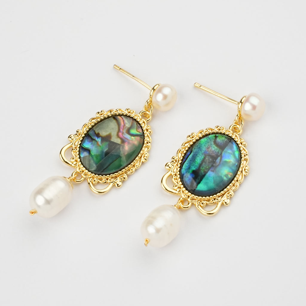 Abalone Glow Freshwater Pearl Earrings