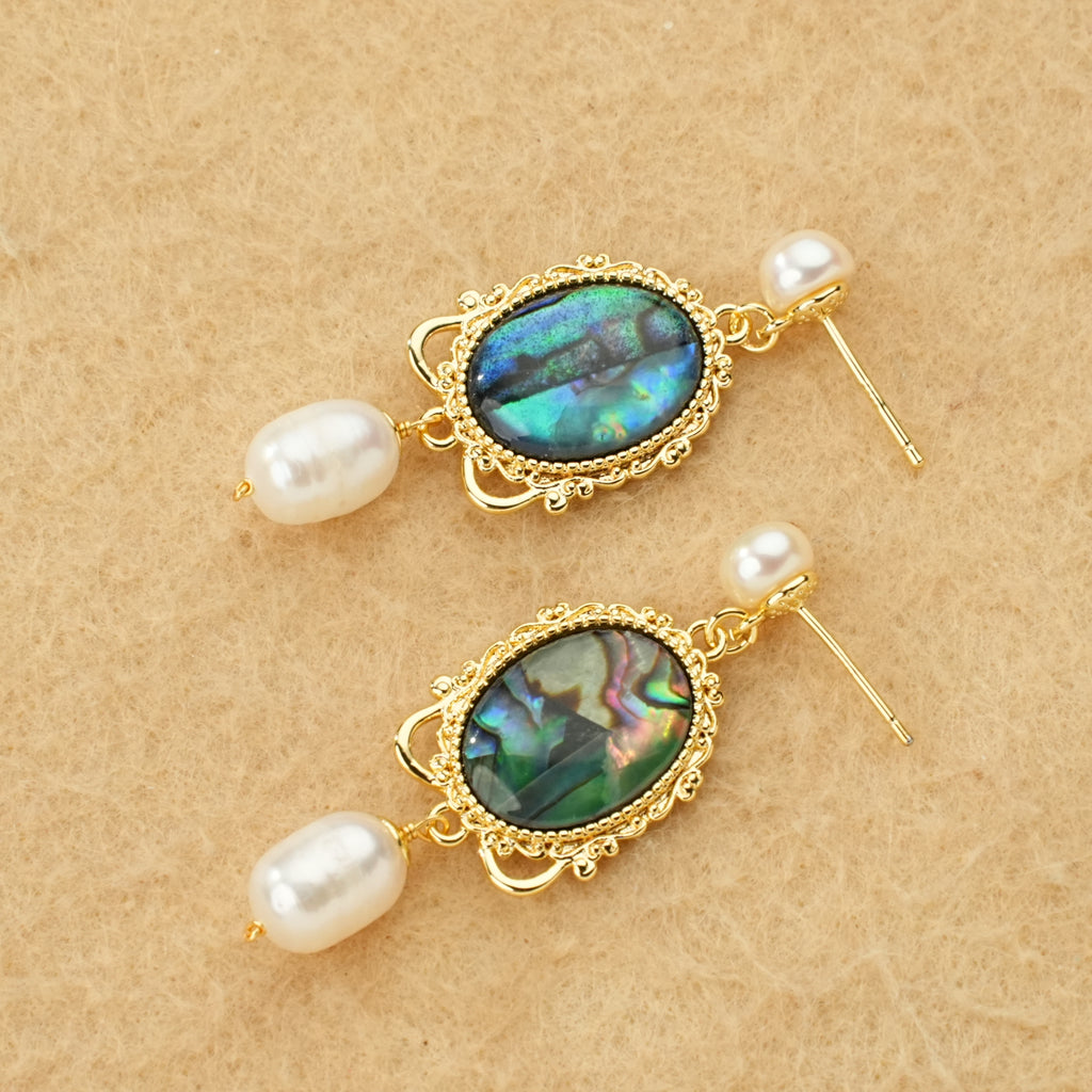 Abalone Glow Freshwater Pearl Earrings