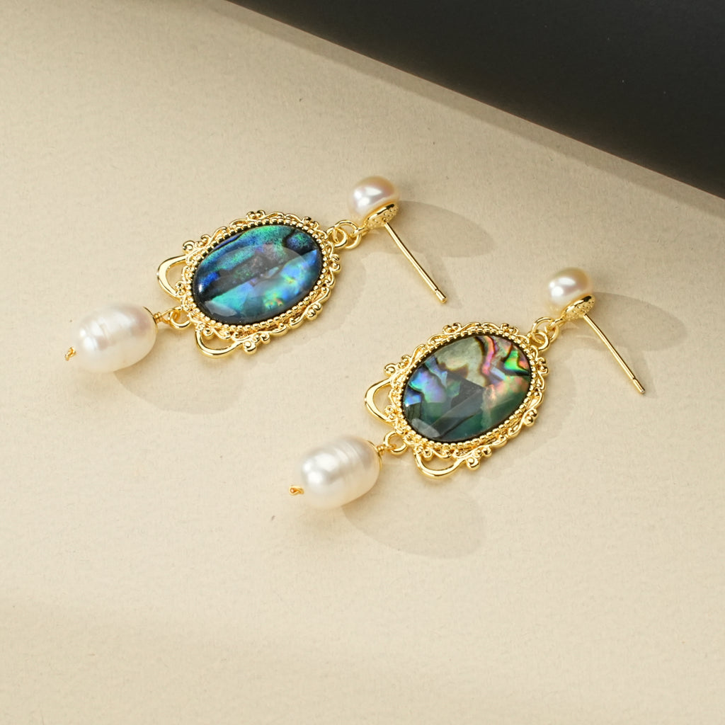 Abalone Glow Freshwater Pearl Earrings