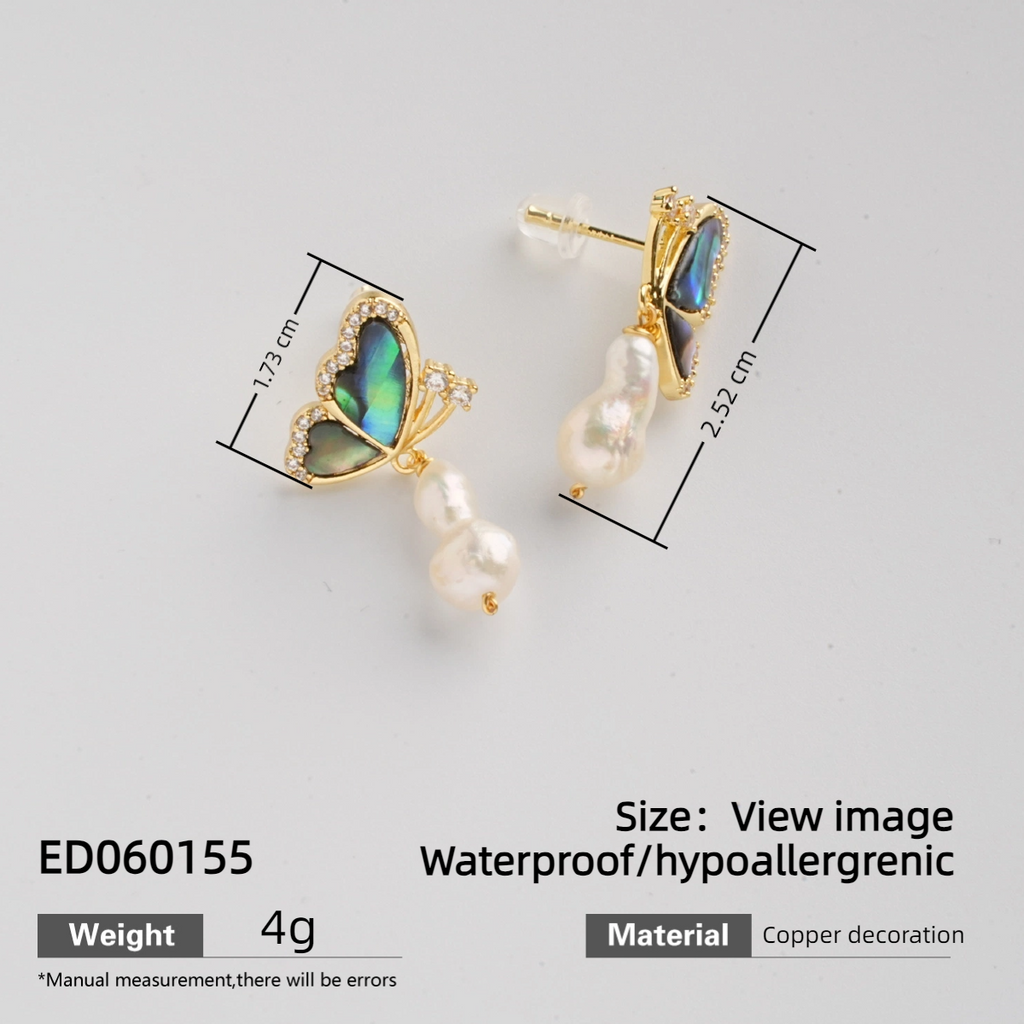 Baroque Pearl Zircon Butterfly Earrings