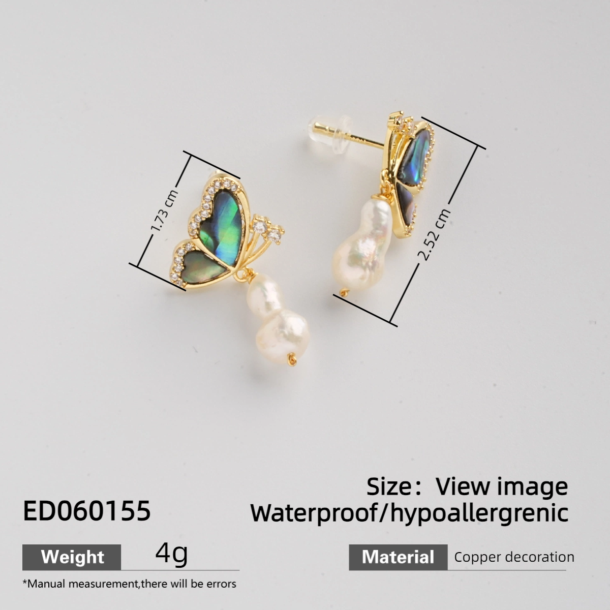 Baroque Pearl Zircon Butterfly Earrings