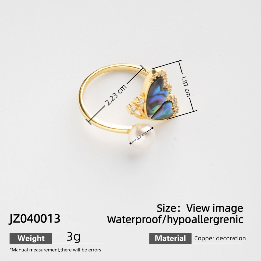 Green Butterfly Pearl Ring
