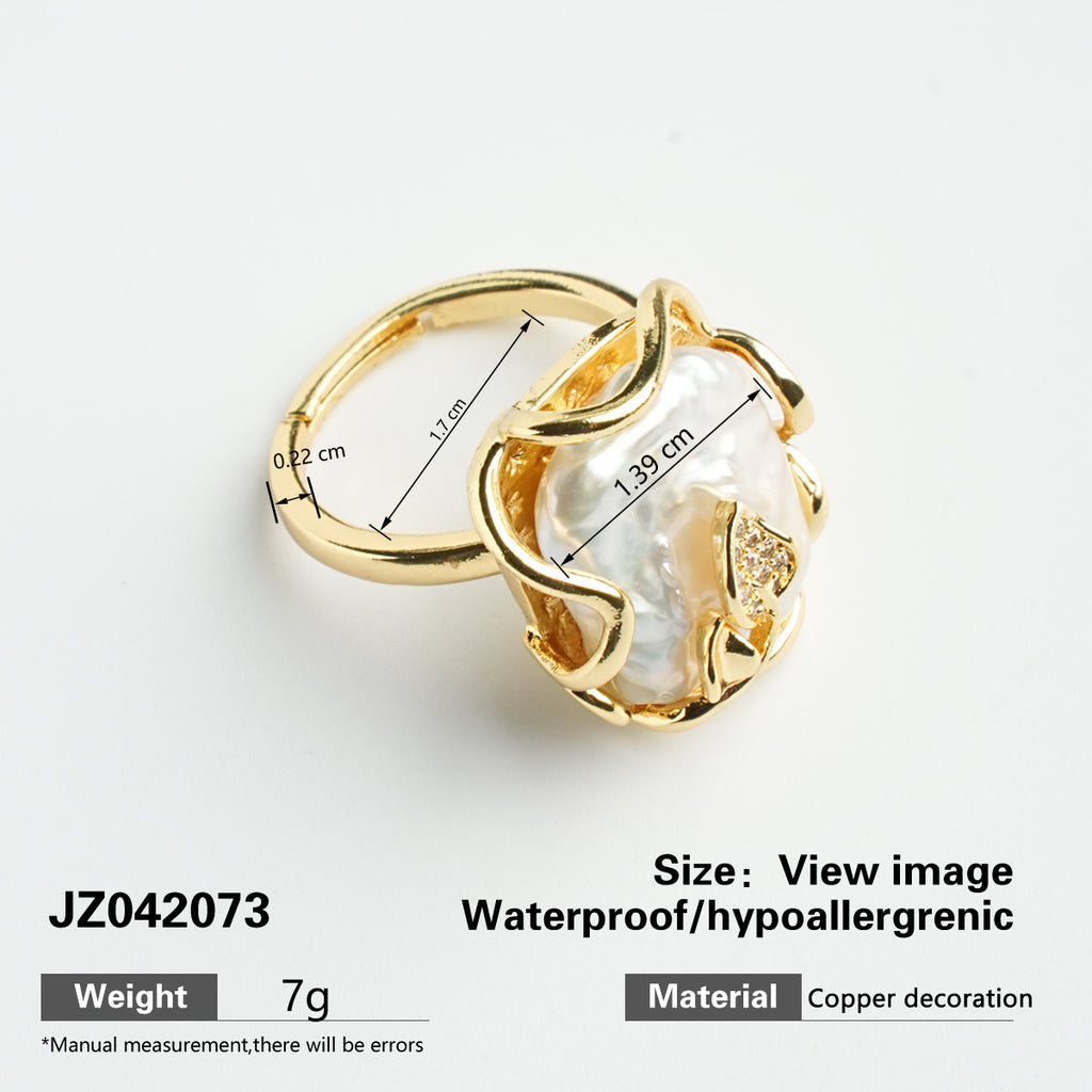 Natural Baroque Pearl Leaf Ring