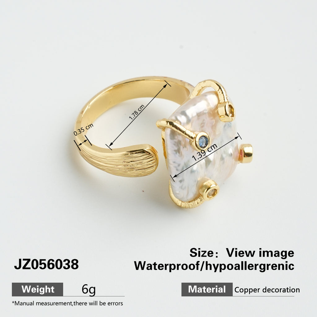 Natural Freshwater Baroque Square Pearl Ring