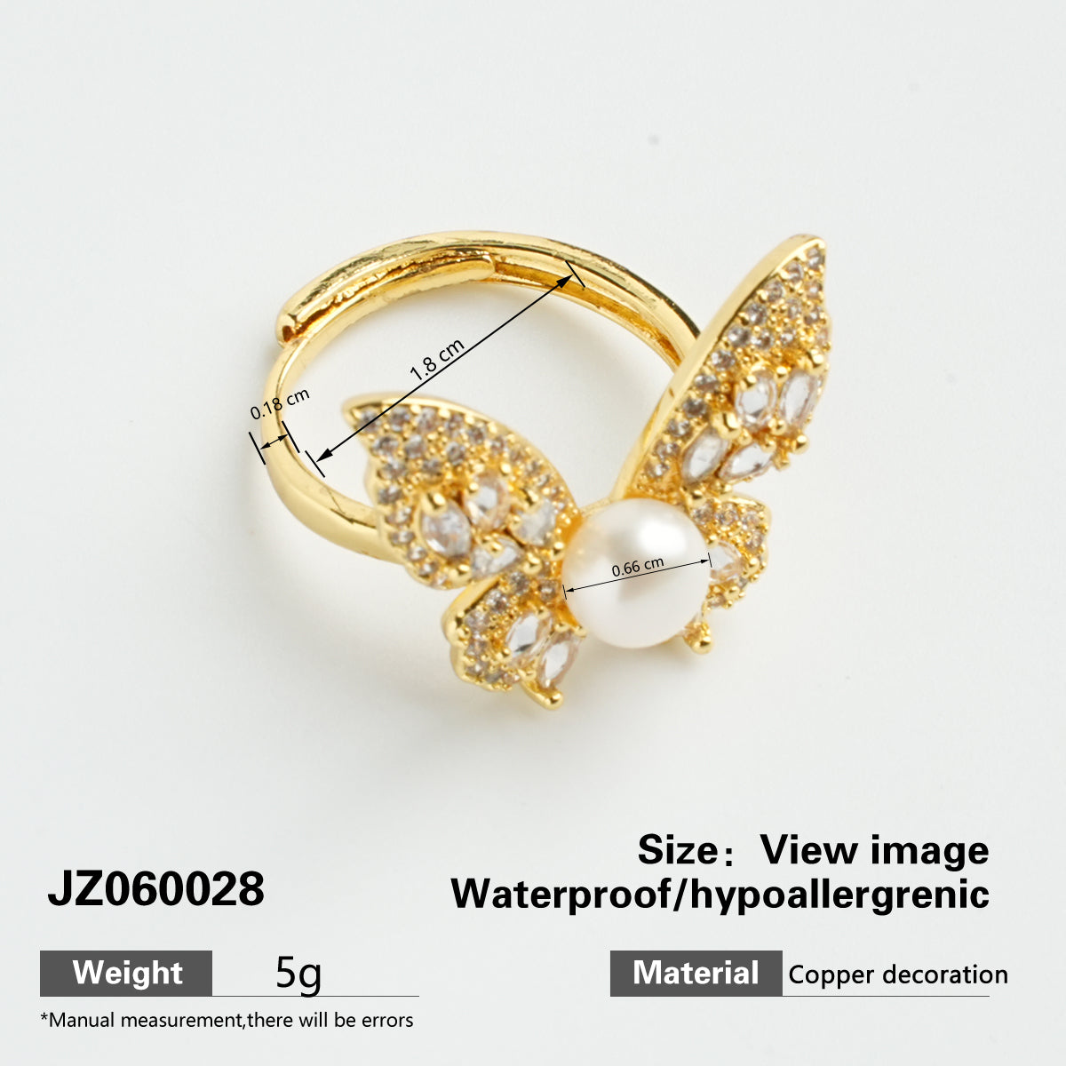 Freshwater Pearl &amp; Butterfly Zircon Ring