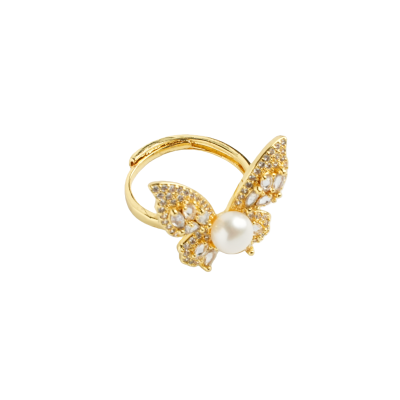 Freshwater Pearl &amp; Butterfly Zircon Ring