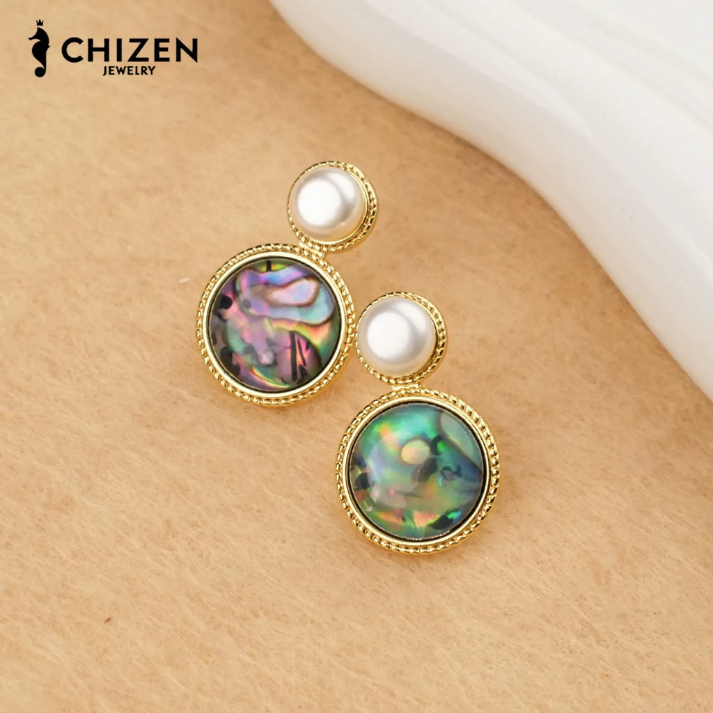 Natural Pearl &amp; Green Abalone Earrings