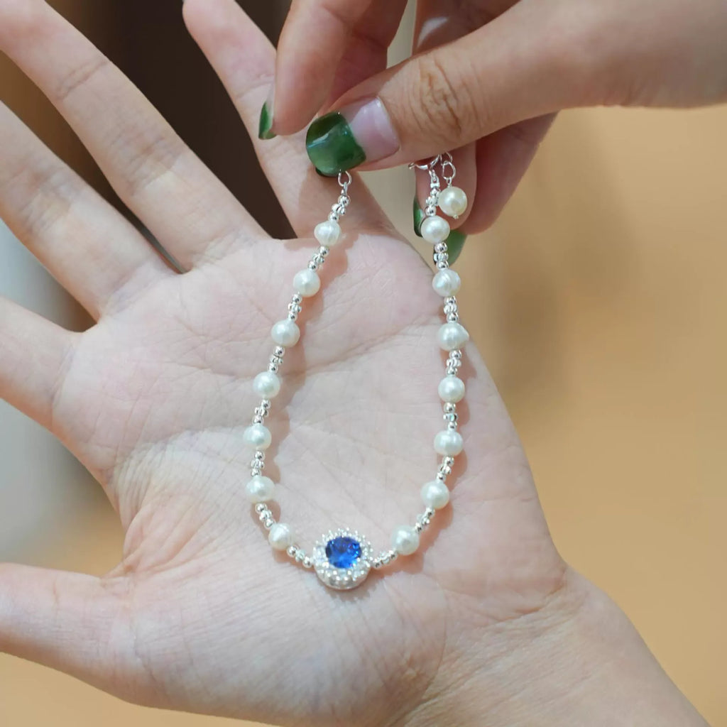 Sterling Silver Aquamarine Pearl Necklace