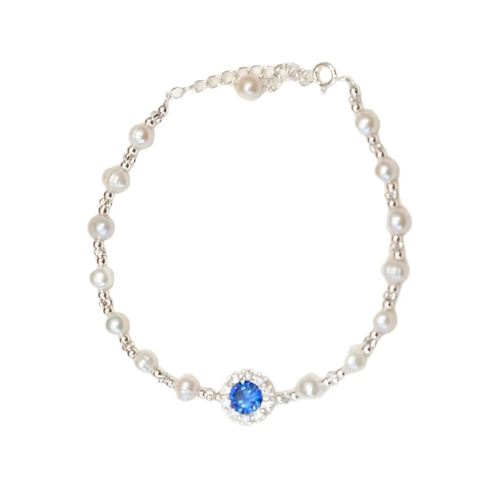 Sterling Silver Aquamarine Pearl Necklace