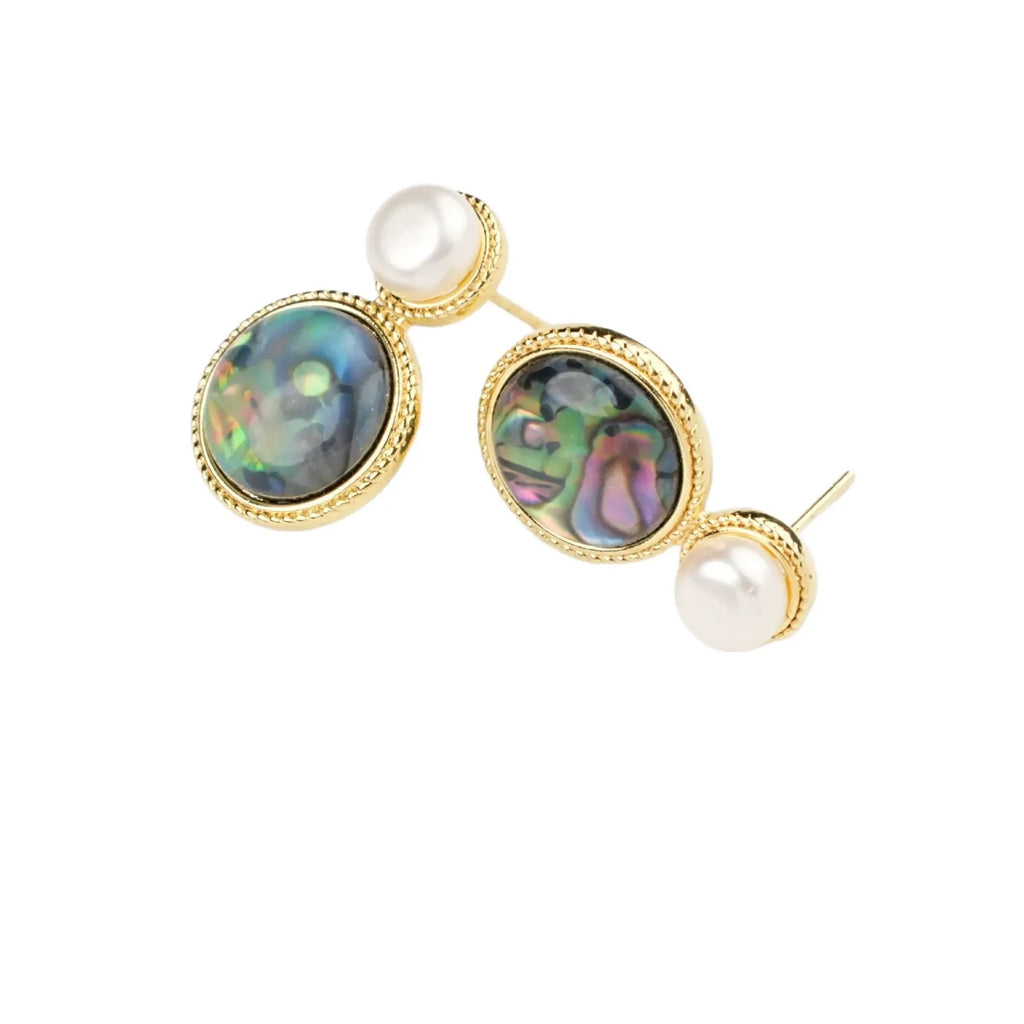 Natural Pearl &amp; Green Abalone Earrings