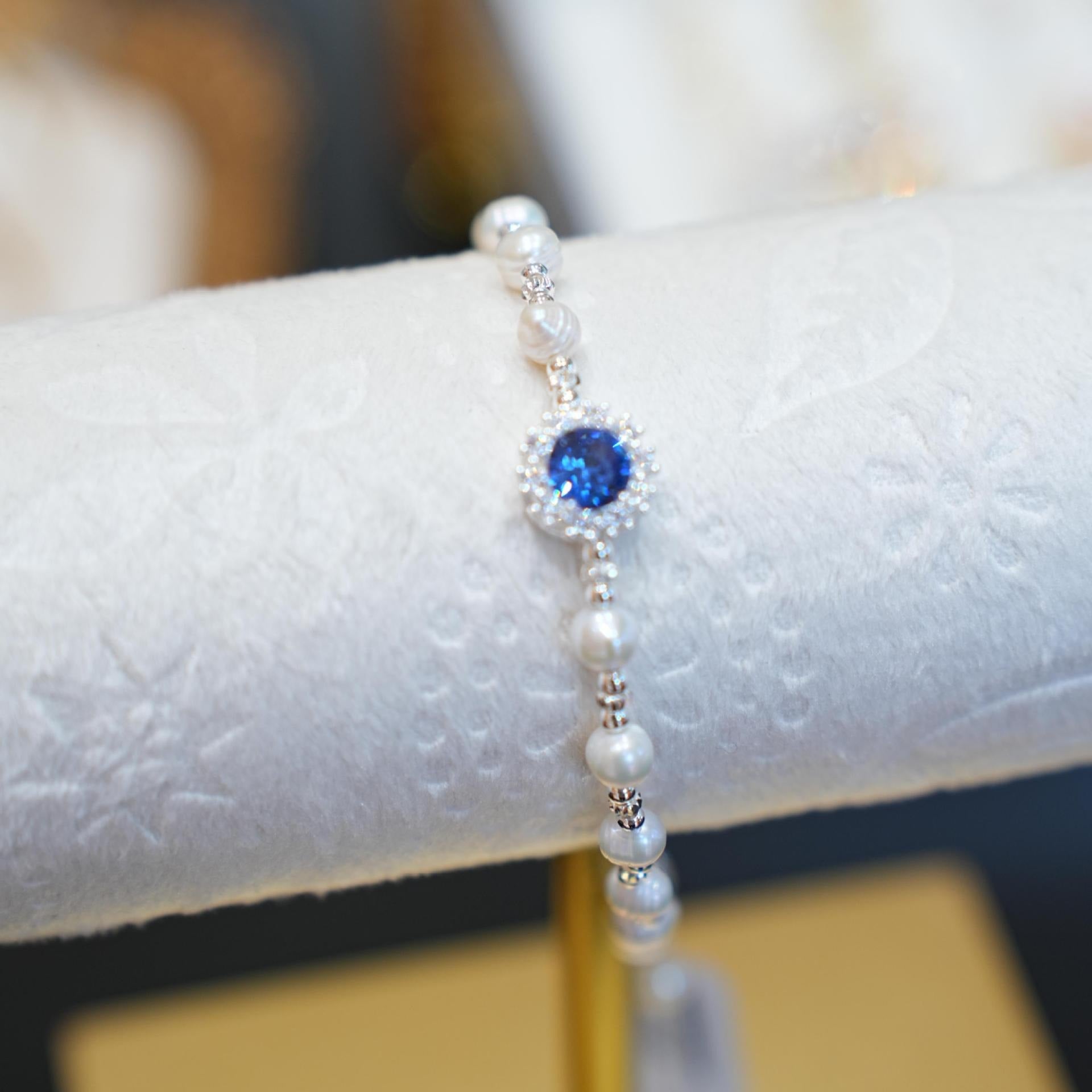 Sterling Silver Aquamarine Pearl Necklace