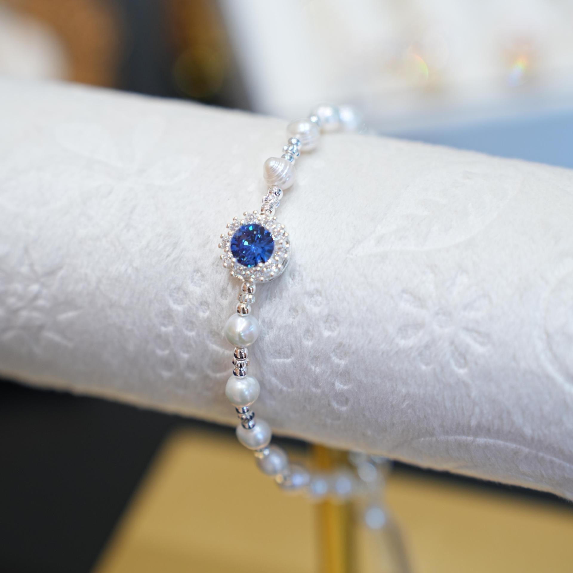 Sterling Silver Aquamarine Pearl Necklace