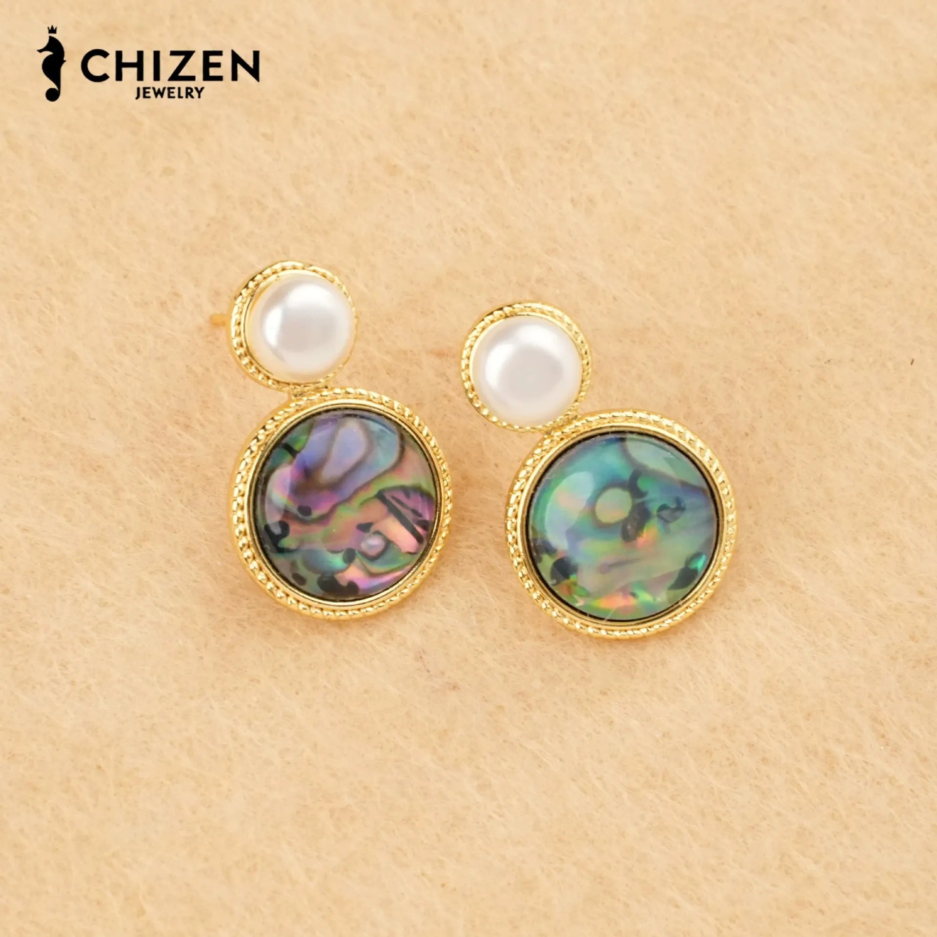 Natural Pearl &amp; Green Abalone Earrings